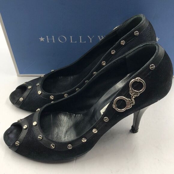 Hollywould Designer Black Handcuff Heels 7.5 7.5B - Picture 5 of 8